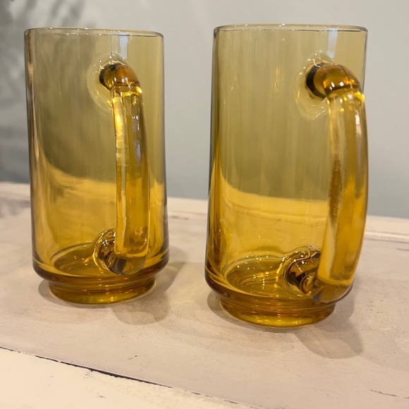 VINTAGE HAZEL ATLAS AMBER GLASS DRINKING MUGS SET OF 2 - Picture 5 of 6